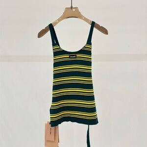 Miu Miu Green Yellow Stripe Knit Tank Crisscross Back
